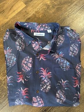 Caribbean Navy Pineapple Pattern Button-Down Shirt